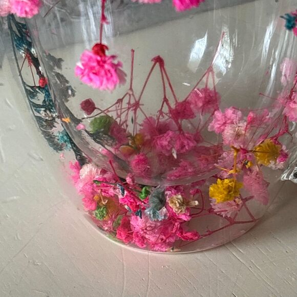 Creative Cup 350 ml Double Wall Clear Glass Pink Dried Flowers Insulted Tea Cup - Picture 4 of 6